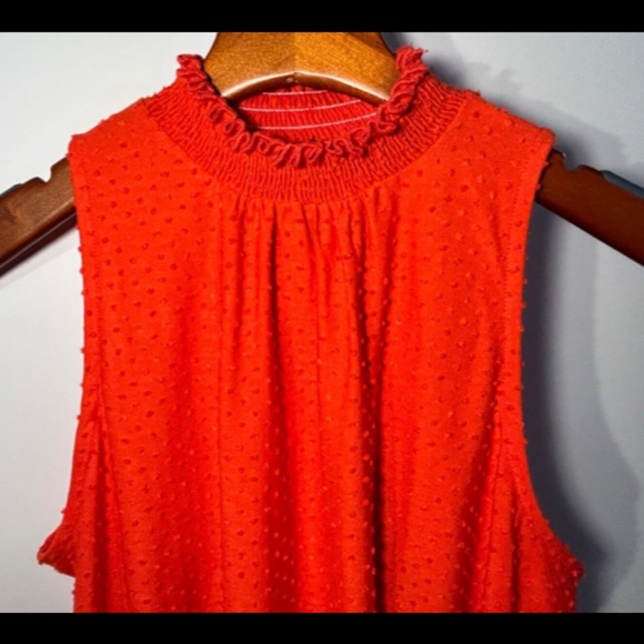 W5 Anthropologie Orange Sleeveless Swiss Dot High Neck Blouse Size M - NWT - Picture 4 of 13